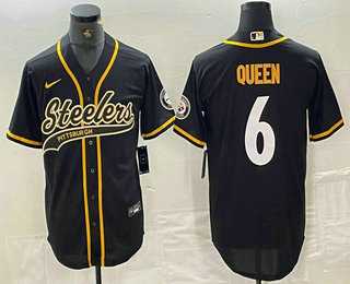 Mens Pittsburgh Steelers #6 Patrick Queen Black With Patch Cool Base Stitched Baseball Jersey